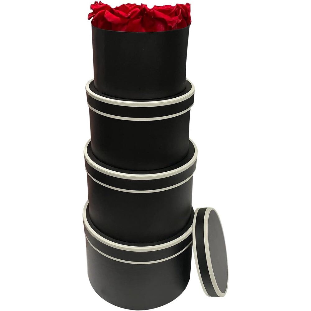 Round Gift Boxes with Lids for Presents, Flowers, Bridesmaid, 4 Pack-Black